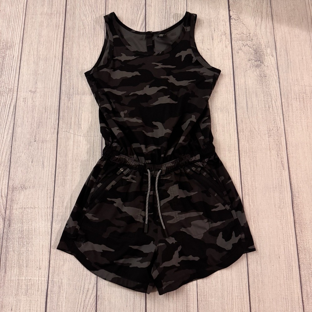 Athleta Girl On the Go Romper Black Camo Size Large 12 Activewear